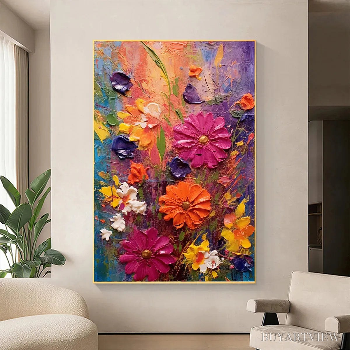 BUYARTVIEW Colorful Bouquet – Vertical Impasto Floral Painting, Vibrant Colorful Flowers, Textured - image 4