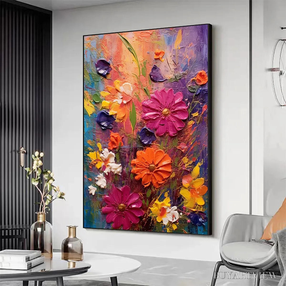 BUYARTVIEW Colorful Bouquet – Vertical Impasto Floral Painting, Vibrant Colorful Flowers, Textured - image 5