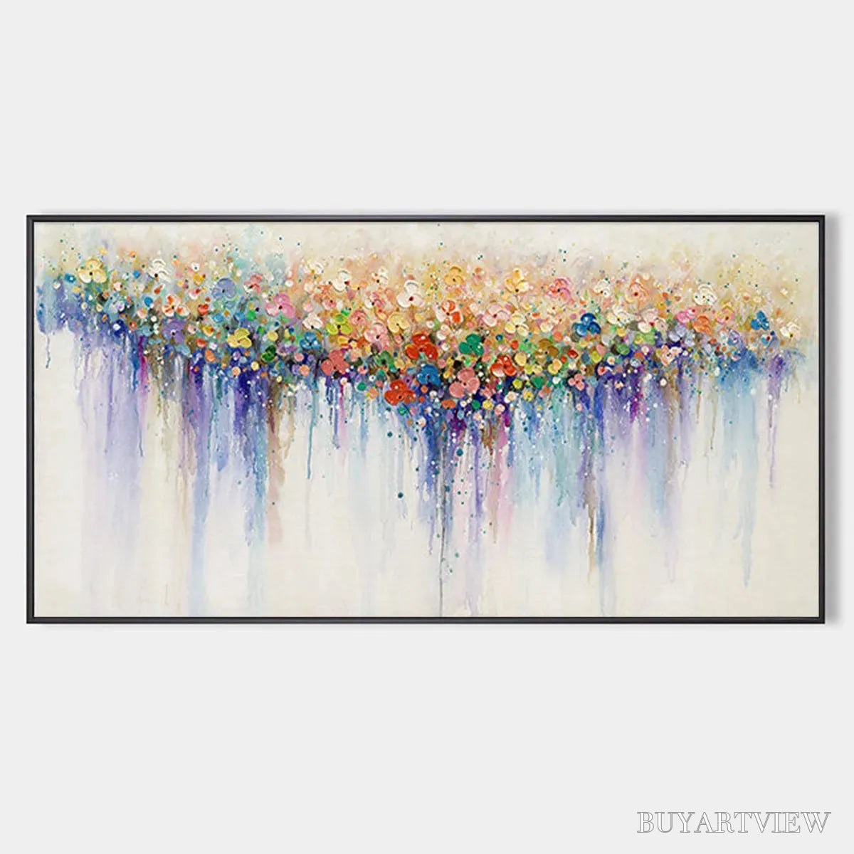 BUYARTVIEW Flowerfall – Panoramic Abstract Floral Oil Painting with Watercolor Effect - image 1