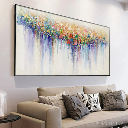 BUYARTVIEW Flowerfall – Panoramic Abstract Floral Oil Painting with Watercolor Effect - image 2