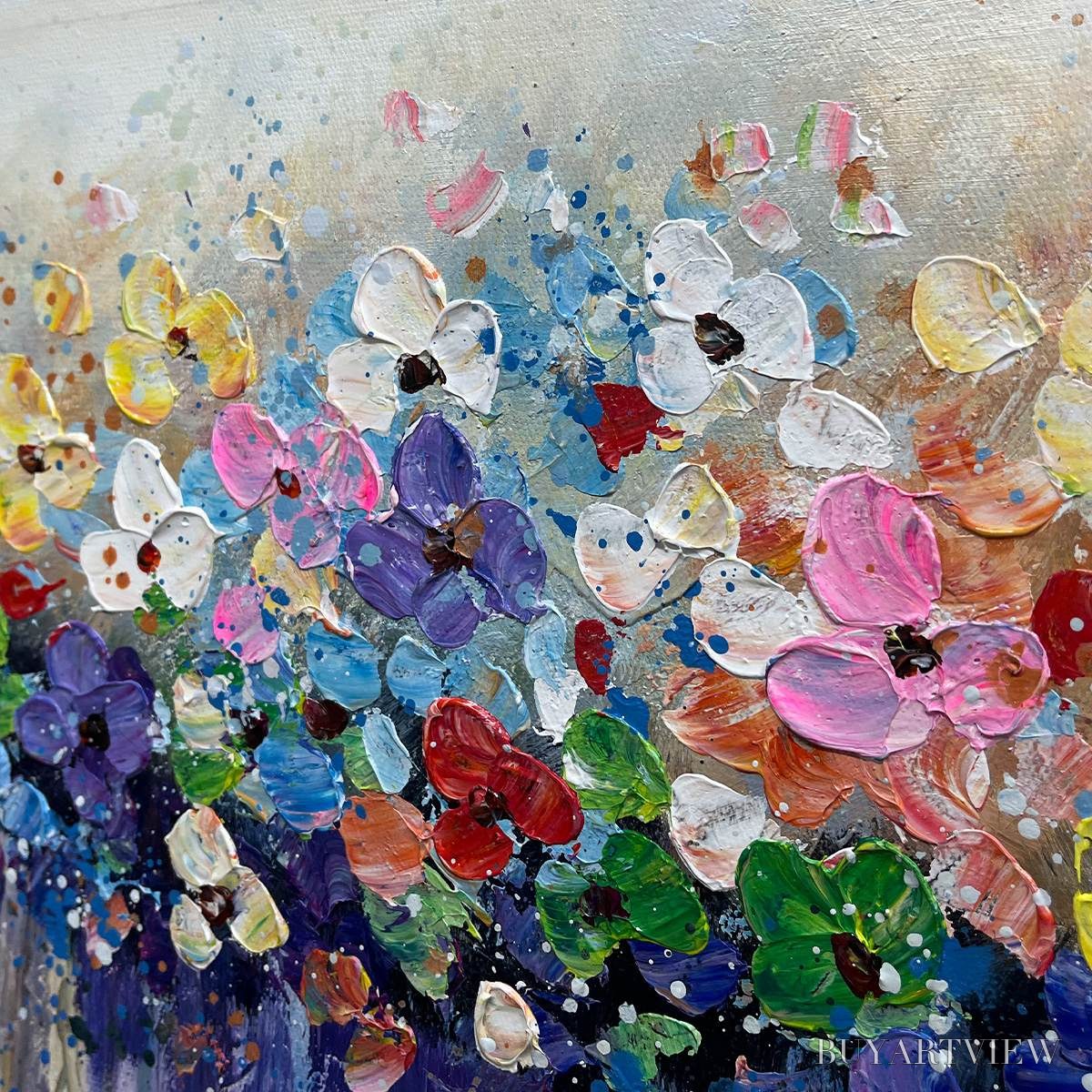 BUYARTVIEW Flowerfall – Panoramic Abstract Floral Oil Painting with Watercolor Effect - image 4