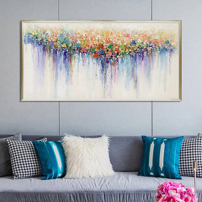 BUYARTVIEW Flowerfall – Panoramic Abstract Floral Oil Painting with Watercolor Effect - image 5