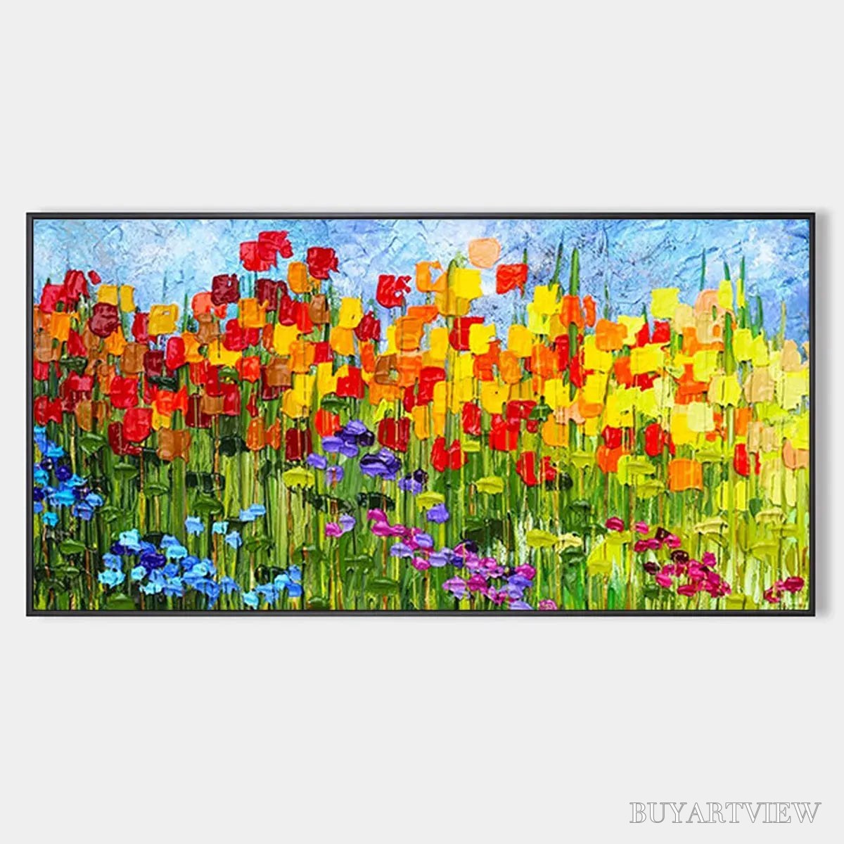 BUYARTVIEW Rainbow Field – Panoramic Impasto Colorful Flower Field Oil Painting - image 1