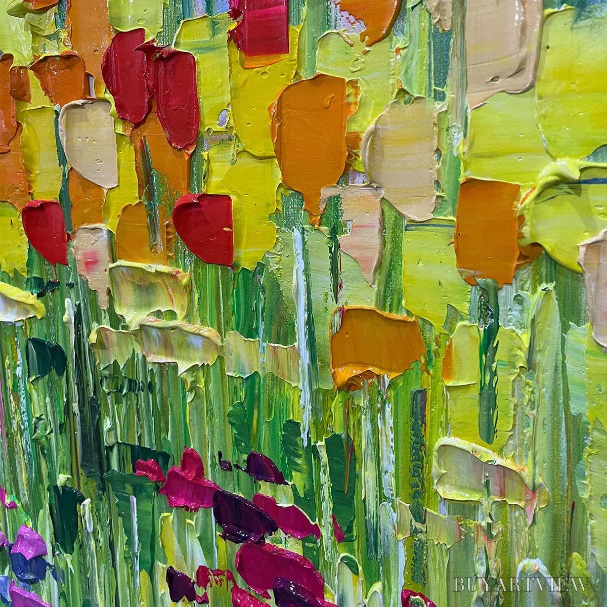BUYARTVIEW Rainbow Field – Panoramic Impasto Colorful Flower Field Oil Painting - image 3