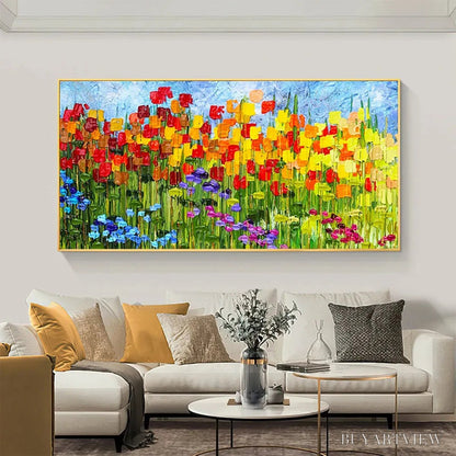 BUYARTVIEW Rainbow Field – Panoramic Impasto Colorful Flower Field Oil Painting - image 4