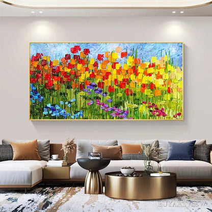 BUYARTVIEW Rainbow Field – Panoramic Impasto Colorful Flower Field Oil Painting - image 5