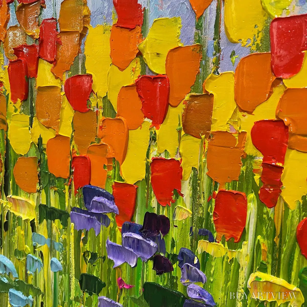 BUYARTVIEW Rainbow Field – Panoramic Impasto Colorful Flower Field Oil Painting - image 6
