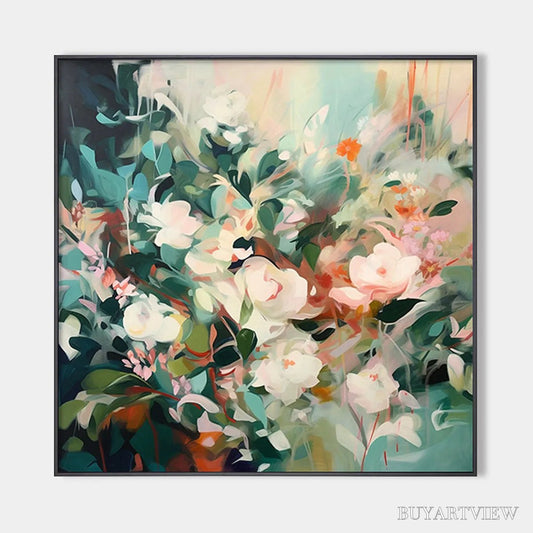 BUYARTVIEW Secret Garden – Square Impressionistic Floral Oil Painting in Soft Hues - image 1