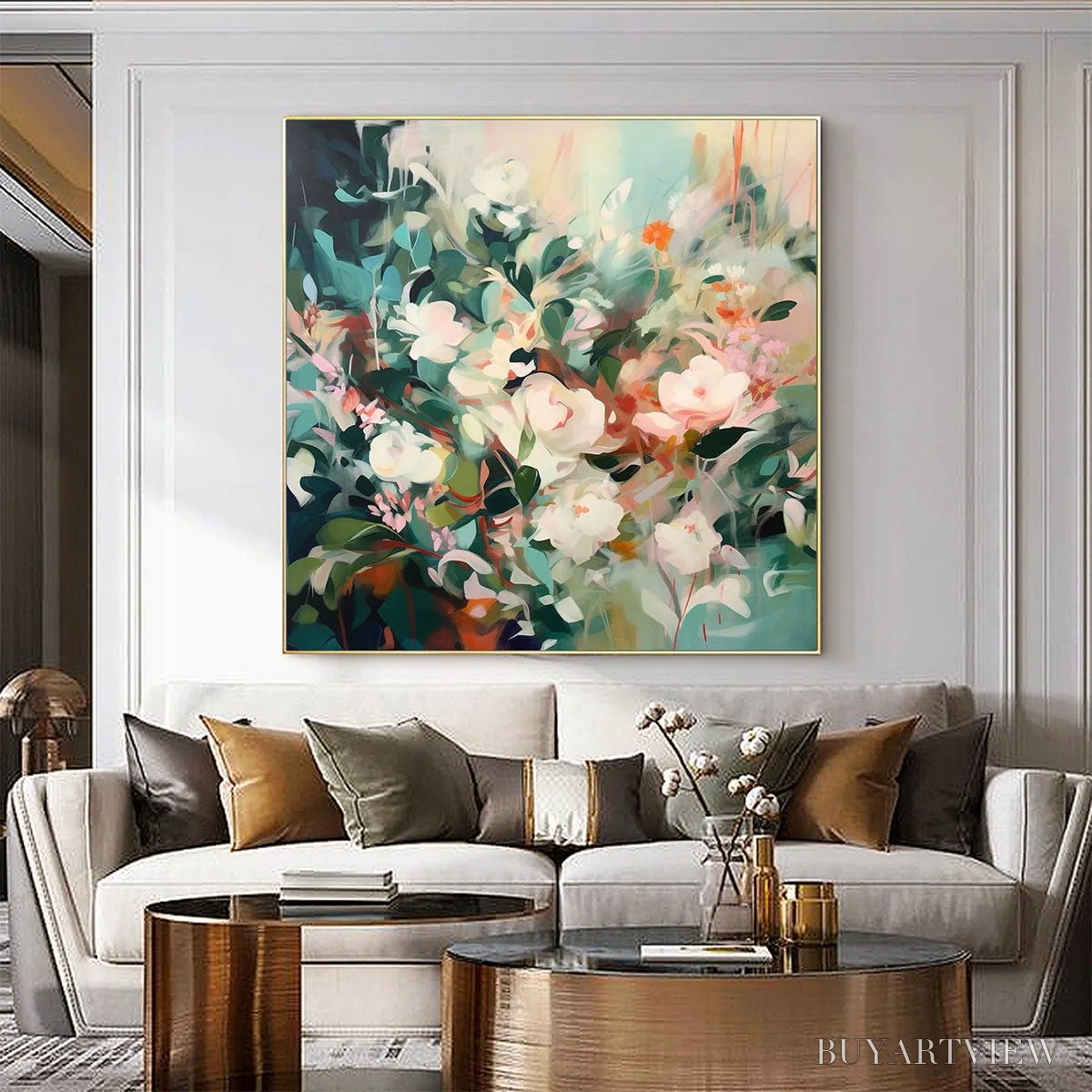 BUYARTVIEW Secret Garden – Square Impressionistic Floral Oil Painting in Soft Hues - image 4