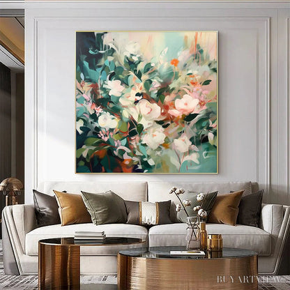 BUYARTVIEW Secret Garden – Square Impressionistic Floral Oil Painting in Soft Hues - image 4