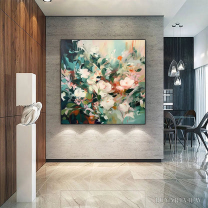 BUYARTVIEW Secret Garden – Square Impressionistic Floral Oil Painting in Soft Hues - image 5