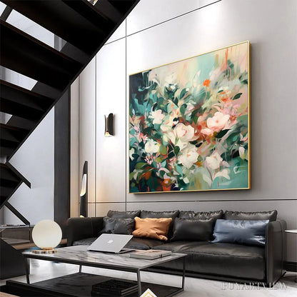 BUYARTVIEW Secret Garden – Square Impressionistic Floral Oil Painting in Soft Hues - image 6