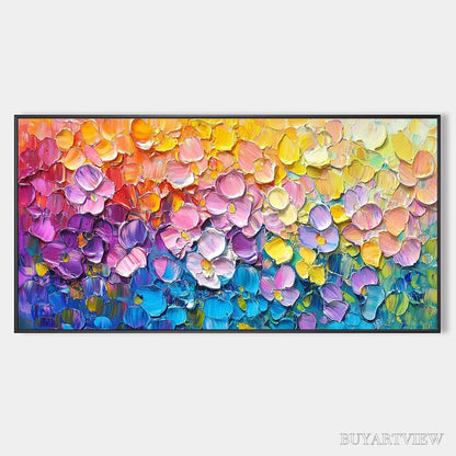 BUYARTVIEW Rainbow Falls – Panoramic Impasto Floral Oil Painting in Vibrant Rainbow Hues - image 1