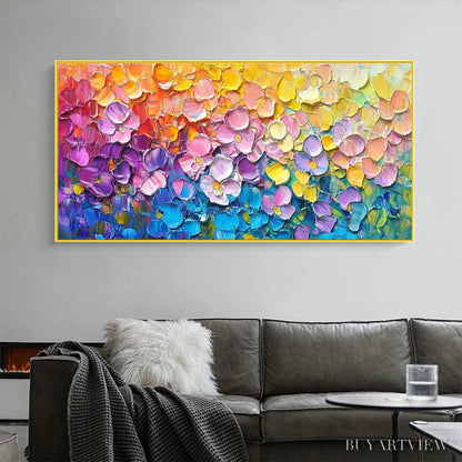 BUYARTVIEW Rainbow Falls – Panoramic Impasto Floral Oil Painting in Vibrant Rainbow Hues - image 2