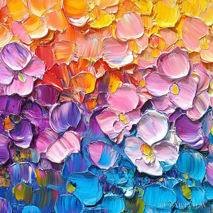 BUYARTVIEW Rainbow Falls – Panoramic Impasto Floral Oil Painting in Vibrant Rainbow Hues - image 3
