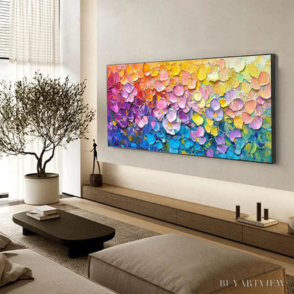 BUYARTVIEW Rainbow Falls – Panoramic Impasto Floral Oil Painting in Vibrant Rainbow Hues - image 4