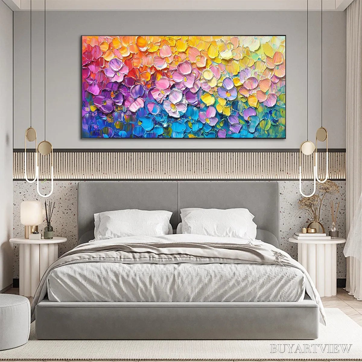 BUYARTVIEW Rainbow Falls – Panoramic Impasto Floral Oil Painting in Vibrant Rainbow Hues - image 5