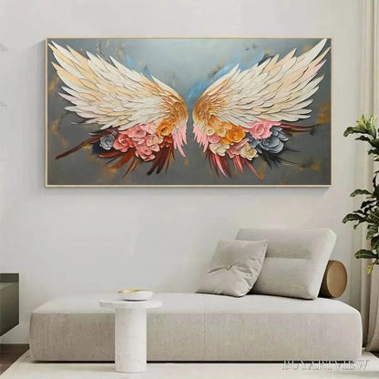 BUYARTVIEW Angel Wings – Panoramic Textured Impasto Painting of Floral Angel Wings, Romantic , Bedroom Decor - image 5