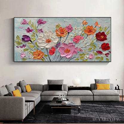 BUYARTVIEW Spring Bouquet – Panoramic Impasto Painting of Colorful Flowers, Textured Floral - image 2