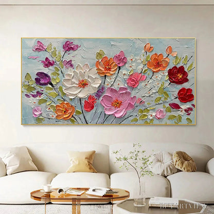 BUYARTVIEW Spring Bouquet – Panoramic Impasto Painting of Colorful Flowers, Textured Floral - image 5