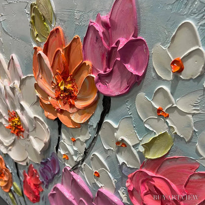 BUYARTVIEW Spring Bouquet – Panoramic Impasto Painting of Colorful Flowers, Textured Floral - image 6