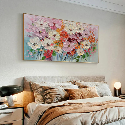 BUYARTVIEW Bouquet of Joy – Panoramic Impasto Painting of Colorful Flowers, Textured Floral - image 2