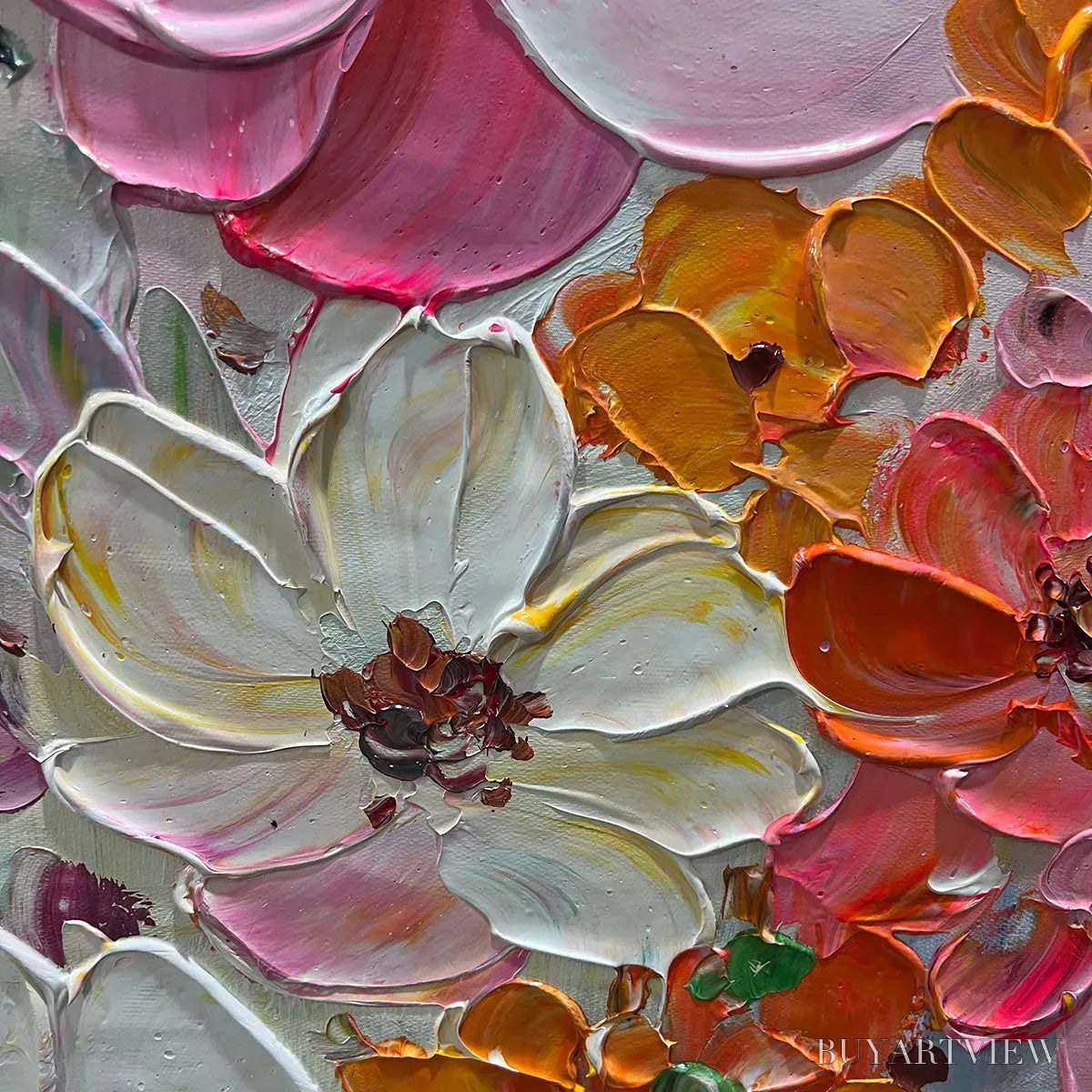 BUYARTVIEW Bouquet of Joy – Panoramic Impasto Painting of Colorful Flowers, Textured Floral - image 3