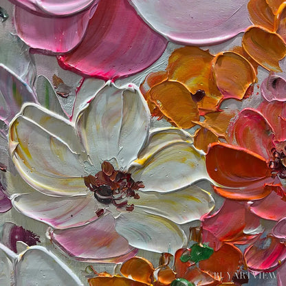 BUYARTVIEW Bouquet of Joy – Panoramic Impasto Painting of Colorful Flowers, Textured Floral - image 3