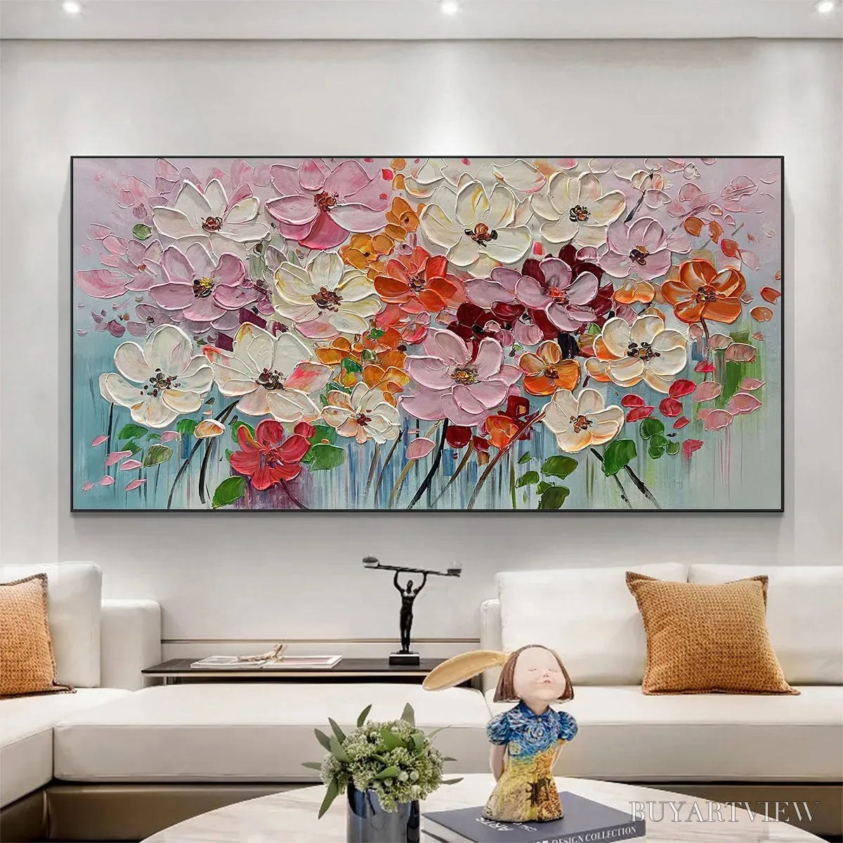 BUYARTVIEW Bouquet of Joy – Panoramic Impasto Painting of Colorful Flowers, Textured Floral - image 4