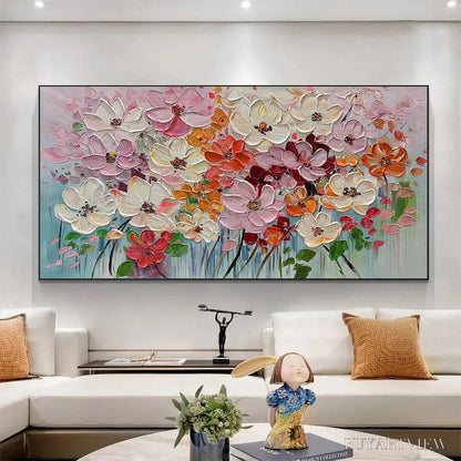 BUYARTVIEW Bouquet of Joy – Panoramic Impasto Painting of Colorful Flowers, Textured Floral - image 4