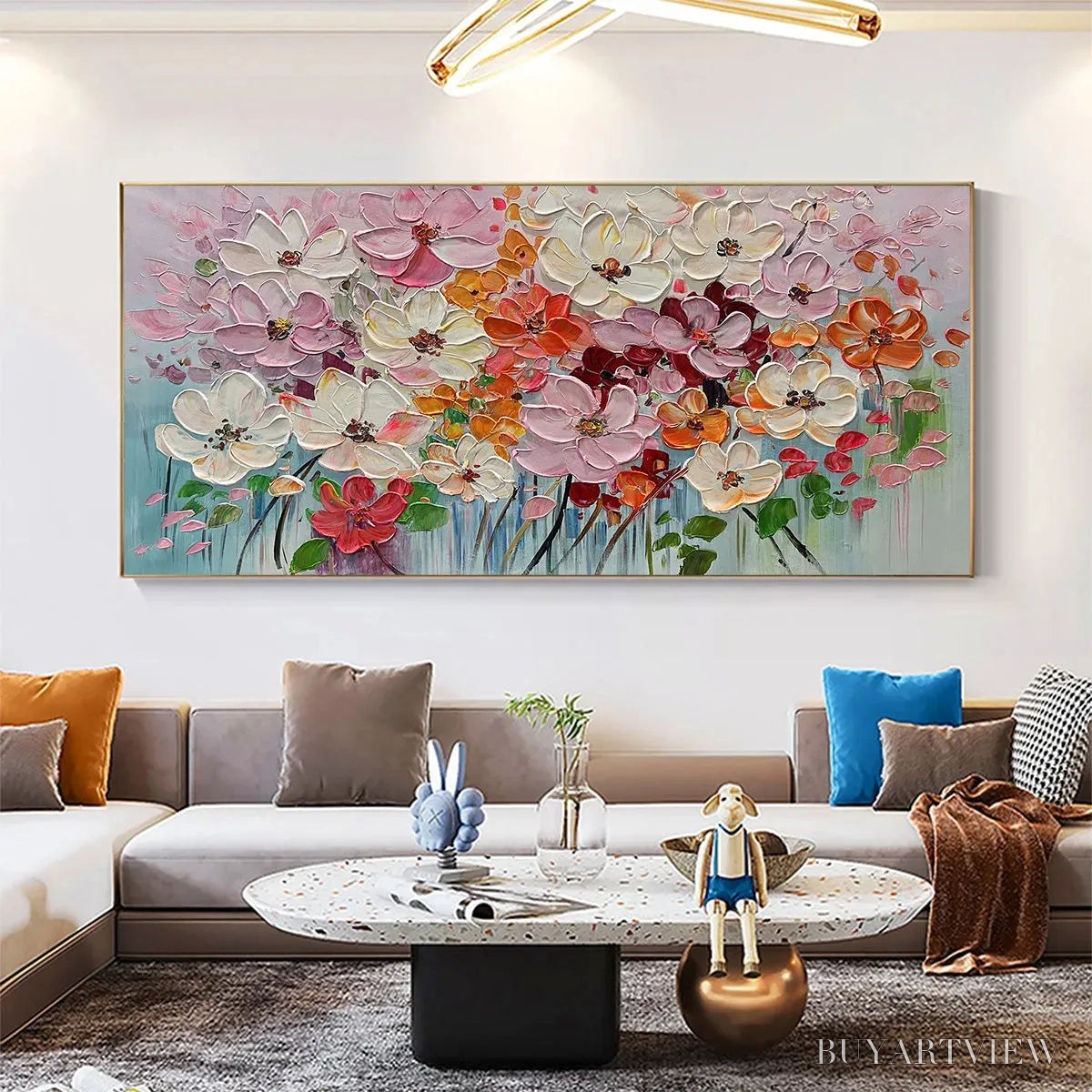BUYARTVIEW Bouquet of Joy – Panoramic Impasto Painting of Colorful Flowers, Textured Floral - image 5