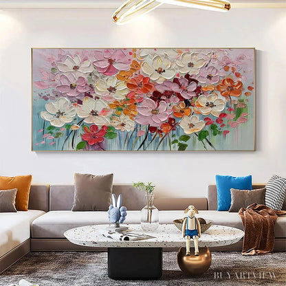 BUYARTVIEW Bouquet of Joy – Panoramic Impasto Painting of Colorful Flowers, Textured Floral - image 5