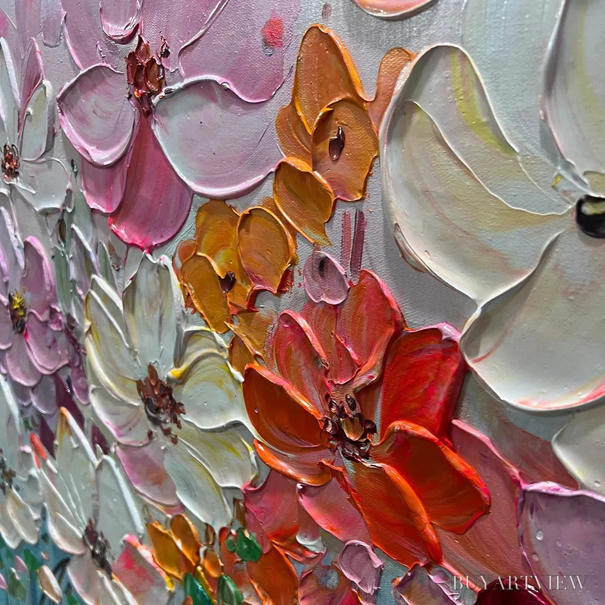 BUYARTVIEW Bouquet of Joy – Panoramic Impasto Painting of Colorful Flowers, Textured Floral - image 6