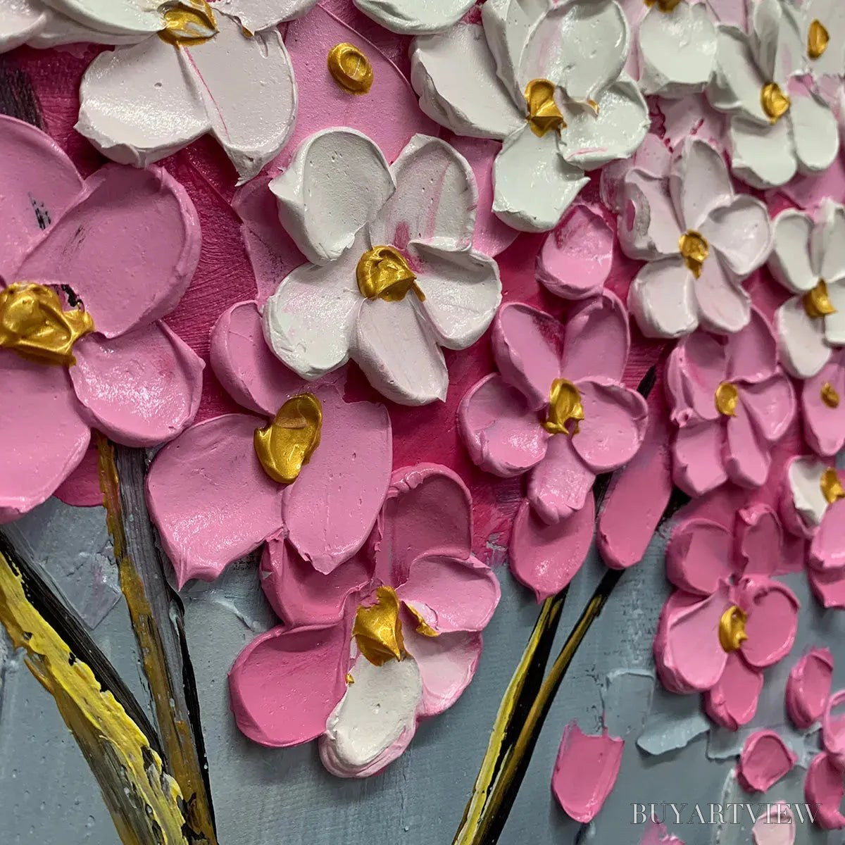 BUYARTVIEW Spring Blossom – Panoramic Cherry Blossom Painting in Pink and White, Textured Impasto, Modern - image 3