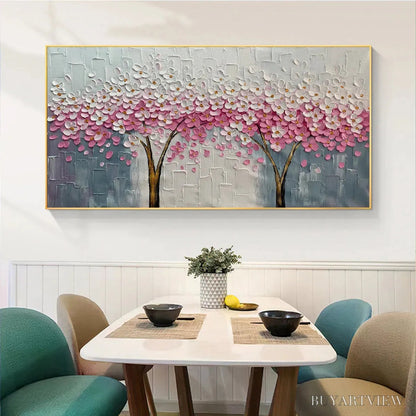 BUYARTVIEW Spring Blossom – Panoramic Cherry Blossom Painting in Pink and White, Textured Impasto, Modern - image 4