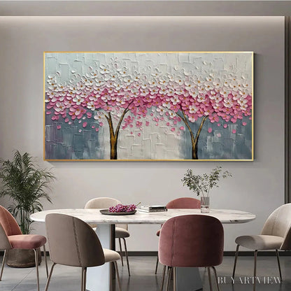 BUYARTVIEW Spring Blossom – Panoramic Cherry Blossom Painting in Pink and White, Textured Impasto, Modern - image 6
