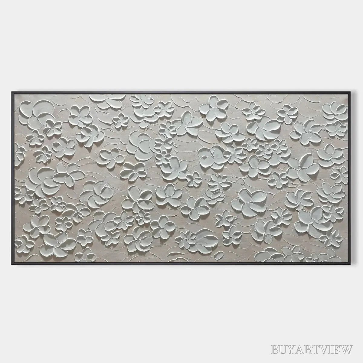 BUYARTVIEW Blanc Bloom – Textured White Floral Painting, Horizontal Canvas, Minimalist - image 1