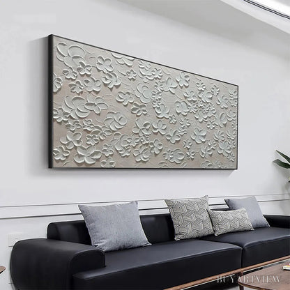 BUYARTVIEW Blanc Bloom – Textured White Floral Painting, Horizontal Canvas, Minimalist - image 2
