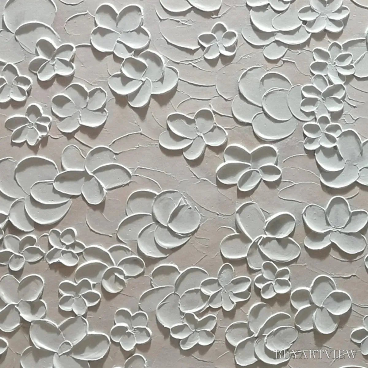 BUYARTVIEW Blanc Bloom – Textured White Floral Painting, Horizontal Canvas, Minimalist - image 3