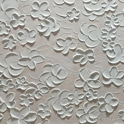 BUYARTVIEW Blanc Bloom – Textured White Floral Painting, Horizontal Canvas, Minimalist - image 3