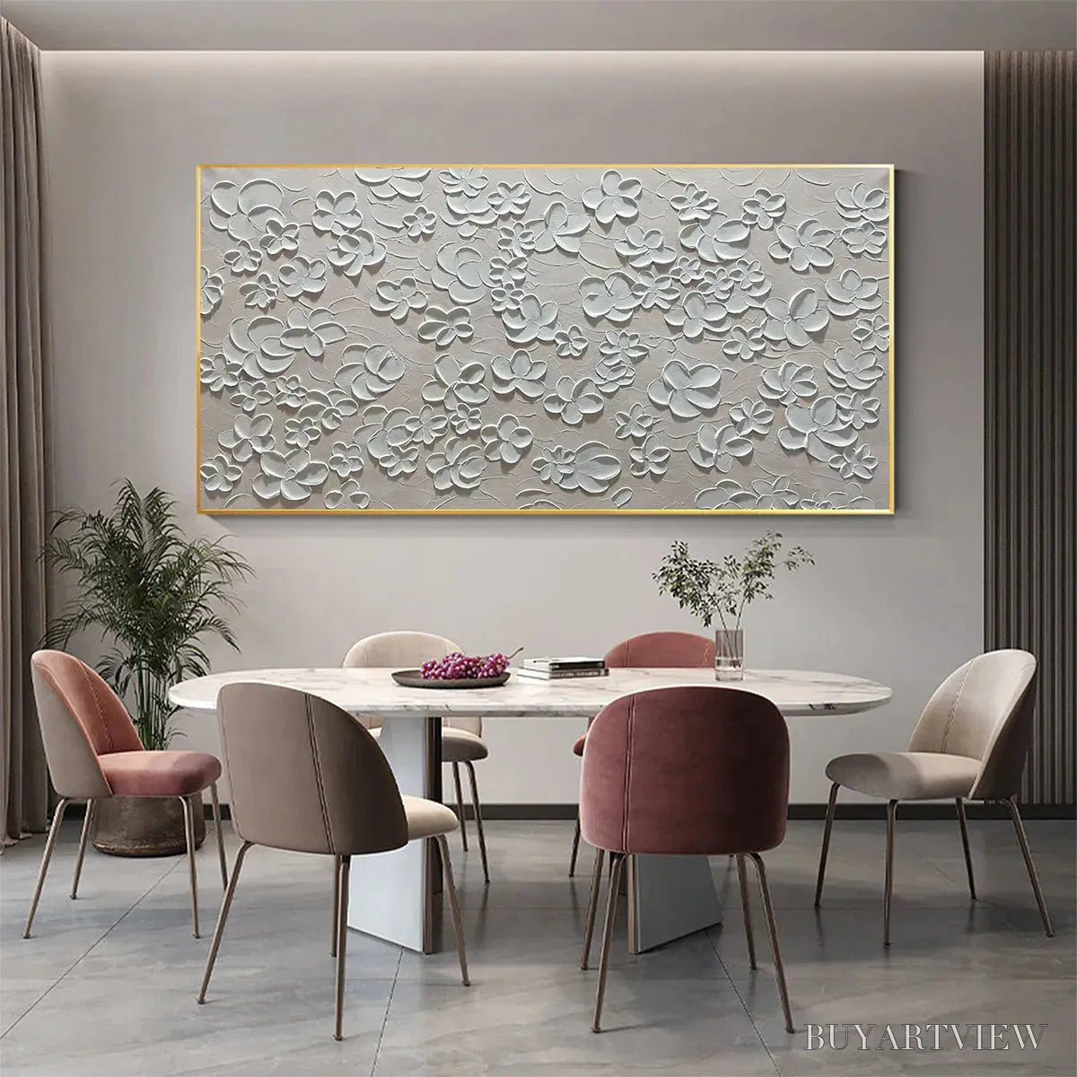 BUYARTVIEW Blanc Bloom – Textured White Floral Painting, Horizontal Canvas, Minimalist - image 5