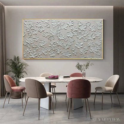 BUYARTVIEW Blanc Bloom – Textured White Floral Painting, Horizontal Canvas, Minimalist - image 5