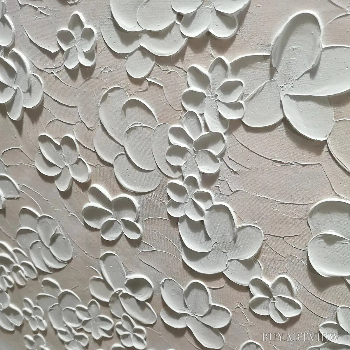 BUYARTVIEW Blanc Bloom – Textured White Floral Painting, Horizontal Canvas, Minimalist - image 6