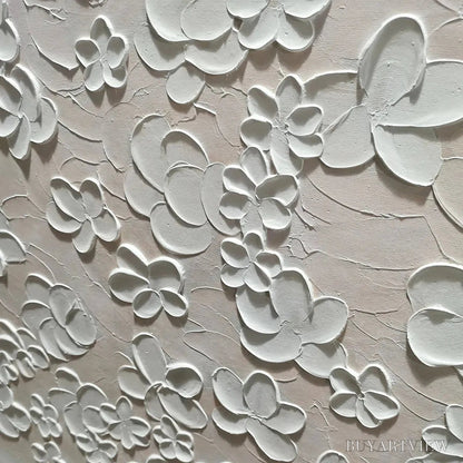 BUYARTVIEW Blanc Bloom – Textured White Floral Painting, Horizontal Canvas, Minimalist - image 6