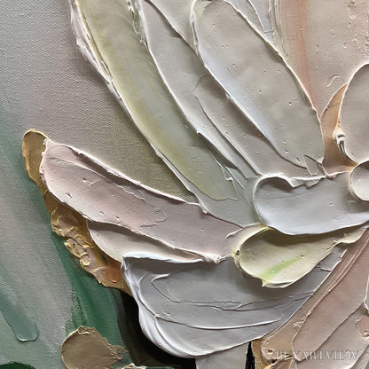 BUYARTVIEW Blushing Blooms – Textured Floral Painting, Impasto Palette Knife, Vertical Canvas, Modern Floral - image 6