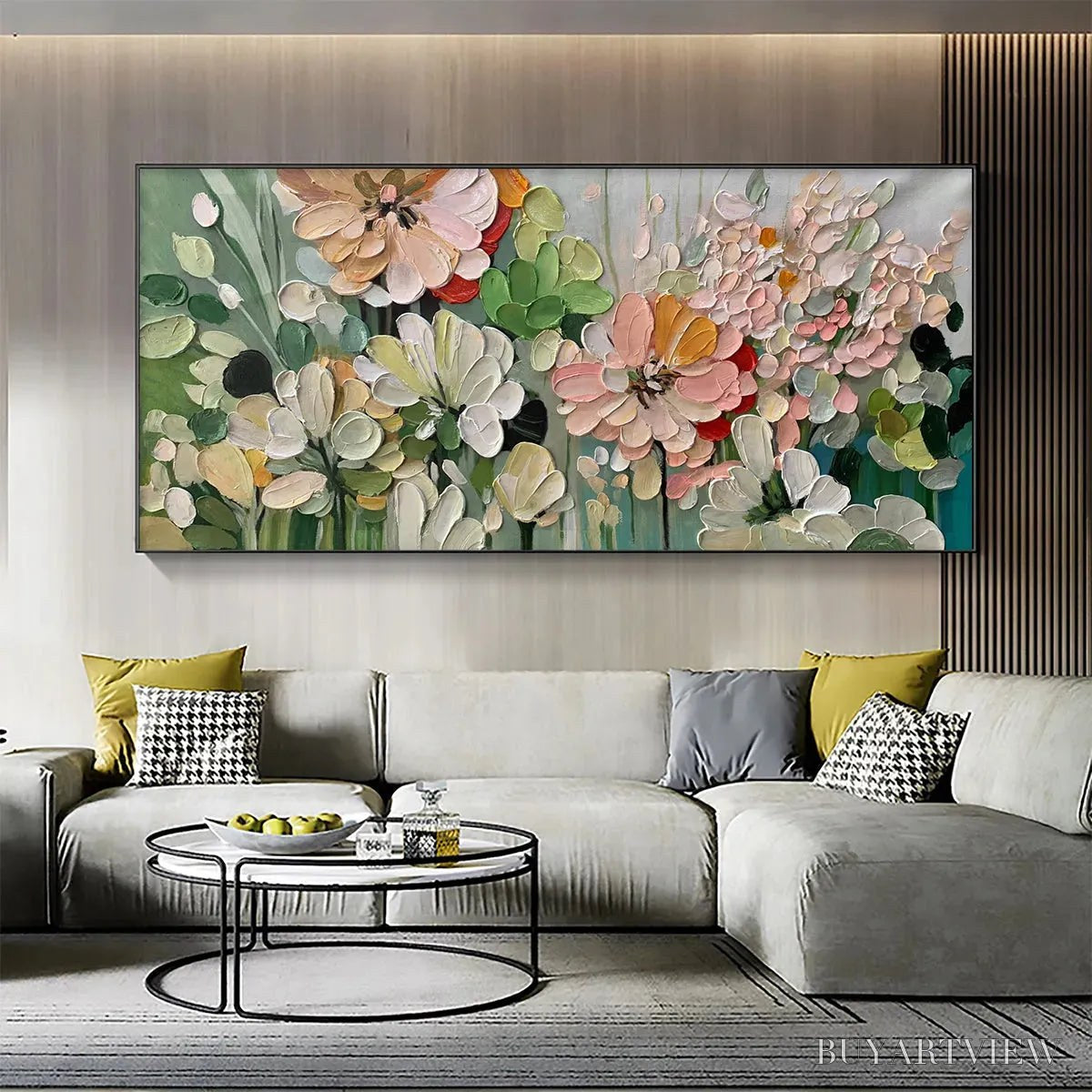 BUYARTVIEW Garden Delight – Textured Floral Painting, Impasto Palette Knife, Horizontal Canvas, Garden - image 2