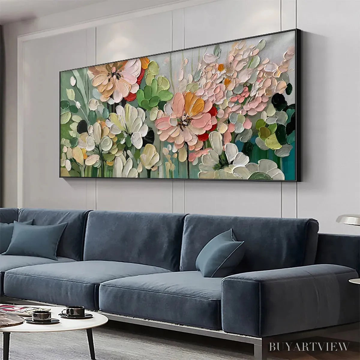 BUYARTVIEW Garden Delight – Textured Floral Painting, Impasto Palette Knife, Horizontal Canvas, Garden - image 4
