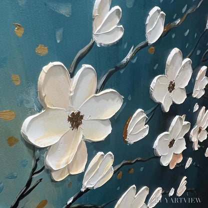 BUYARTVIEW Hand-Painted Floral Tree Oil Painting - Blue & Gold - image 5