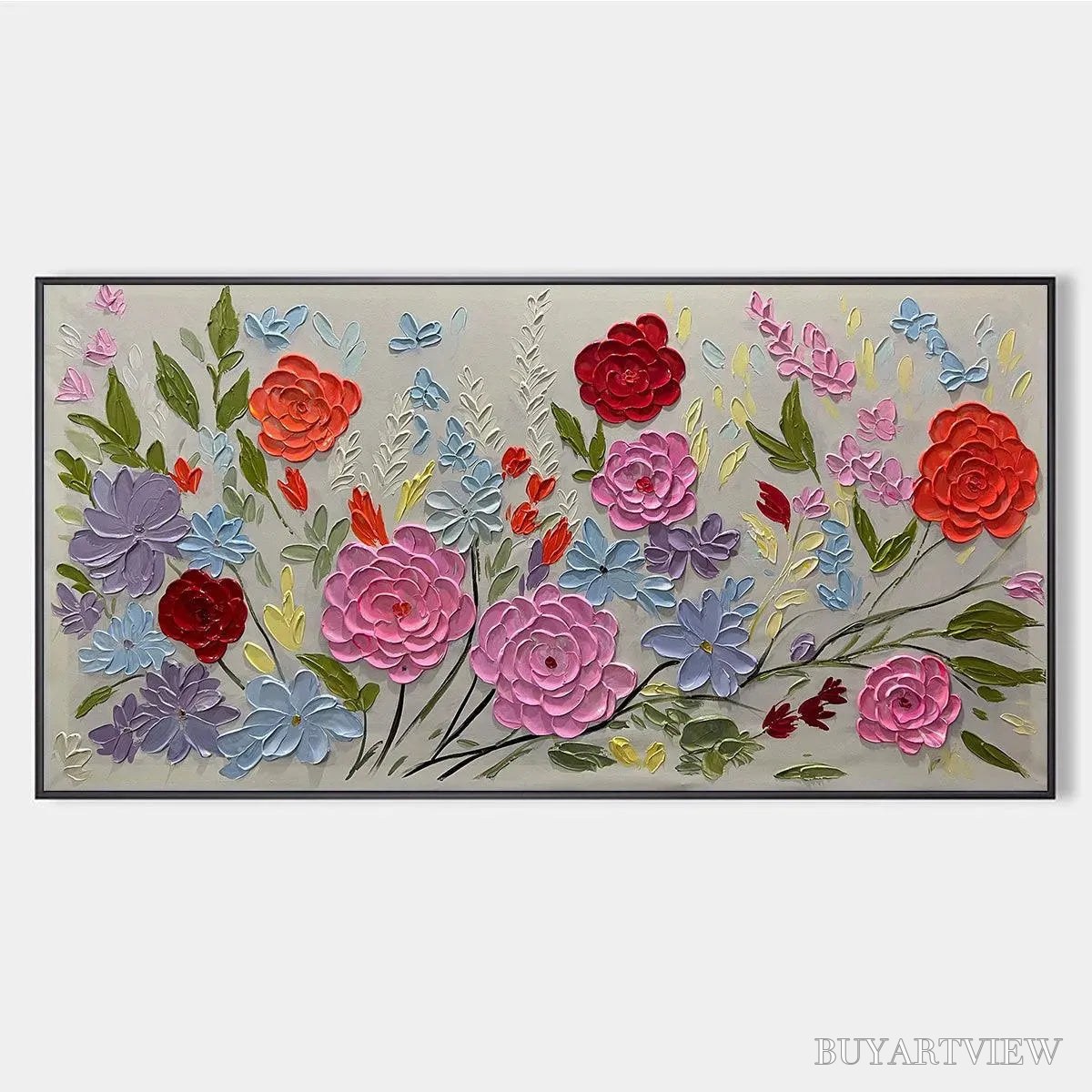 BUYARTVIEW Hand-Painted Floral Oil Painting - Vibrant Garden Art - image 1