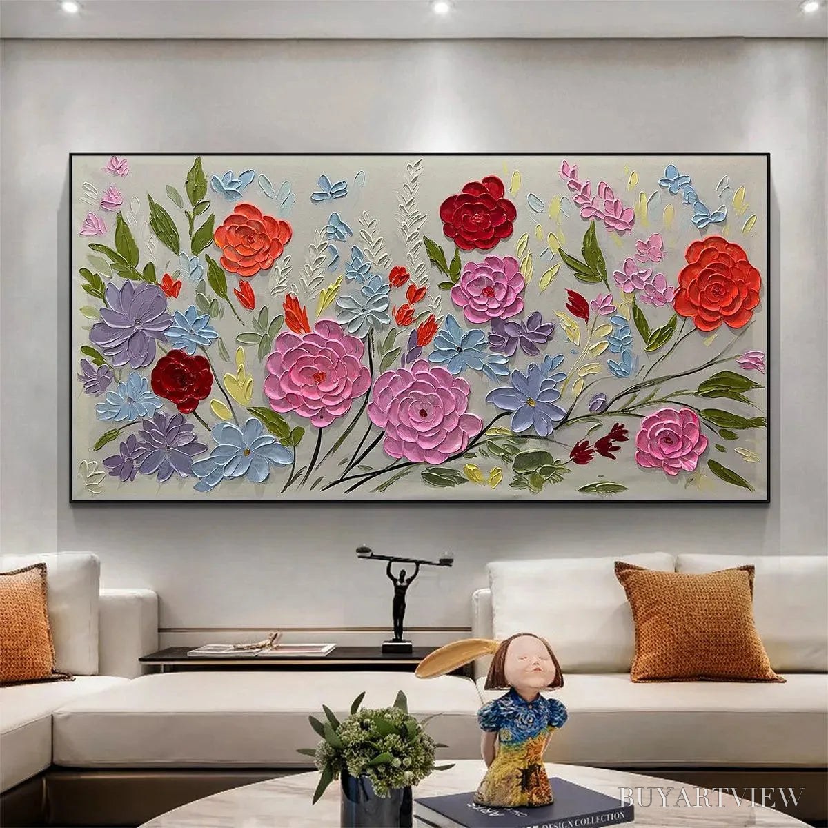 BUYARTVIEW Hand-Painted Floral Oil Painting - Vibrant Garden Art - image 2